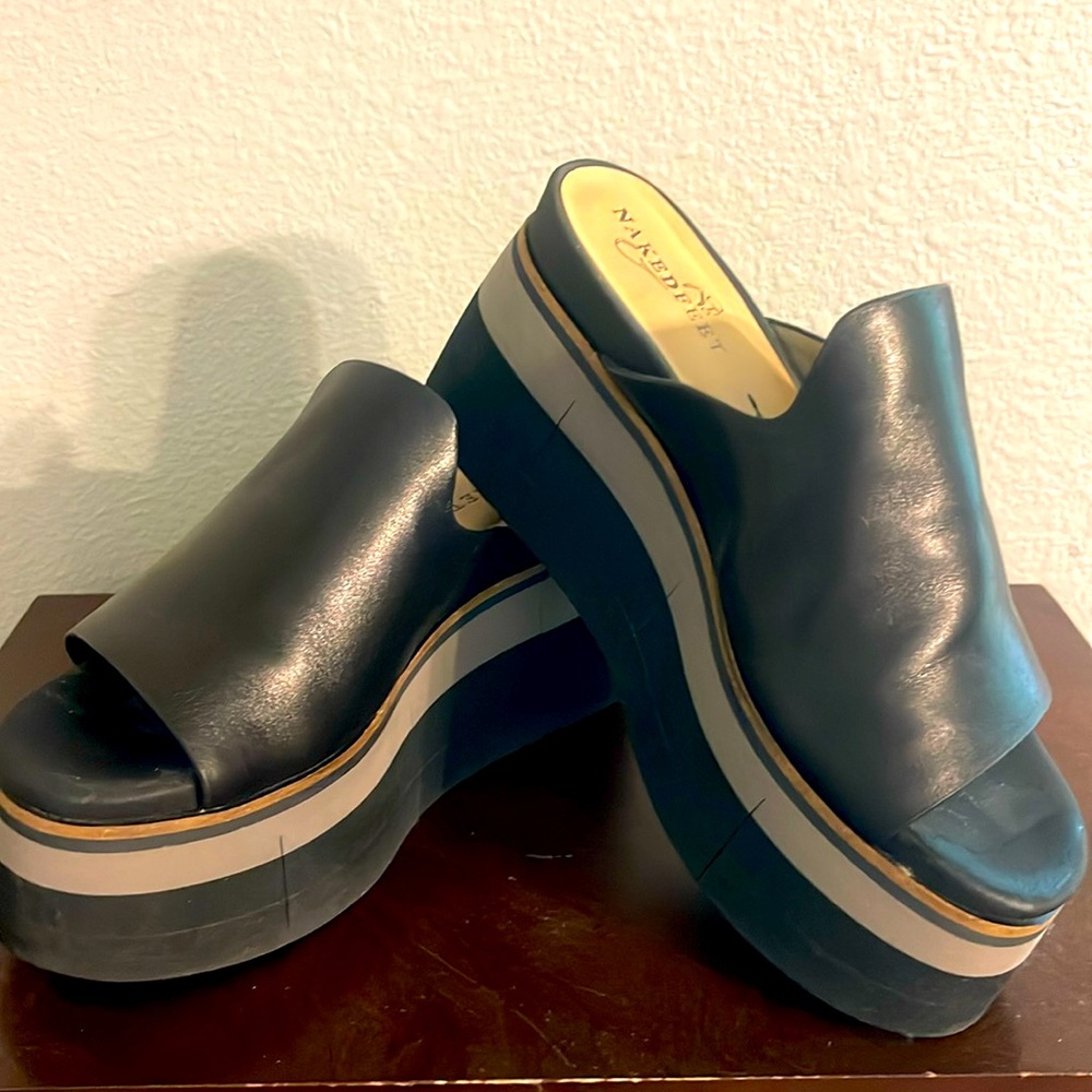 Naked Free brand, black wedge sandals. Size 6.